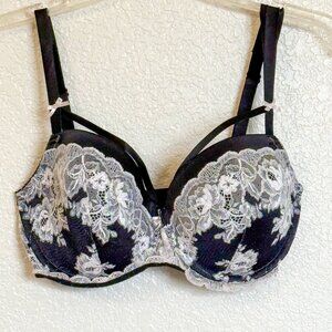 Victoria's Secret Dream Angels Lined Demi Bra Women's 32 DDD Black White Lace